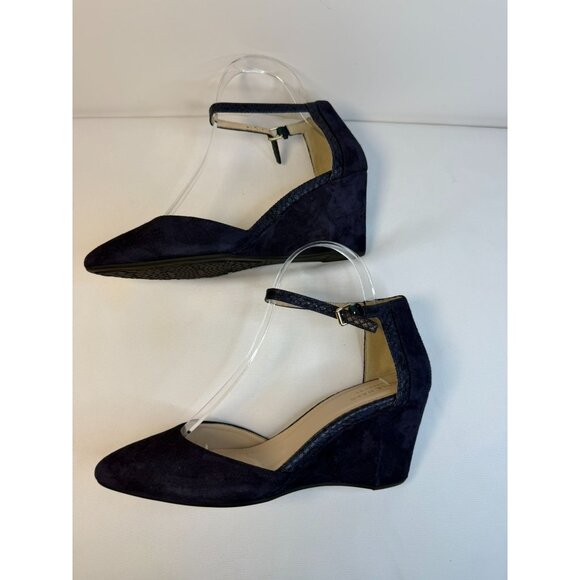 Cole Haan Grand Os Lara Womens Size 7.5 Navy Blue Wedges Ankle Strap Suede Pump - Picture 6 of 12